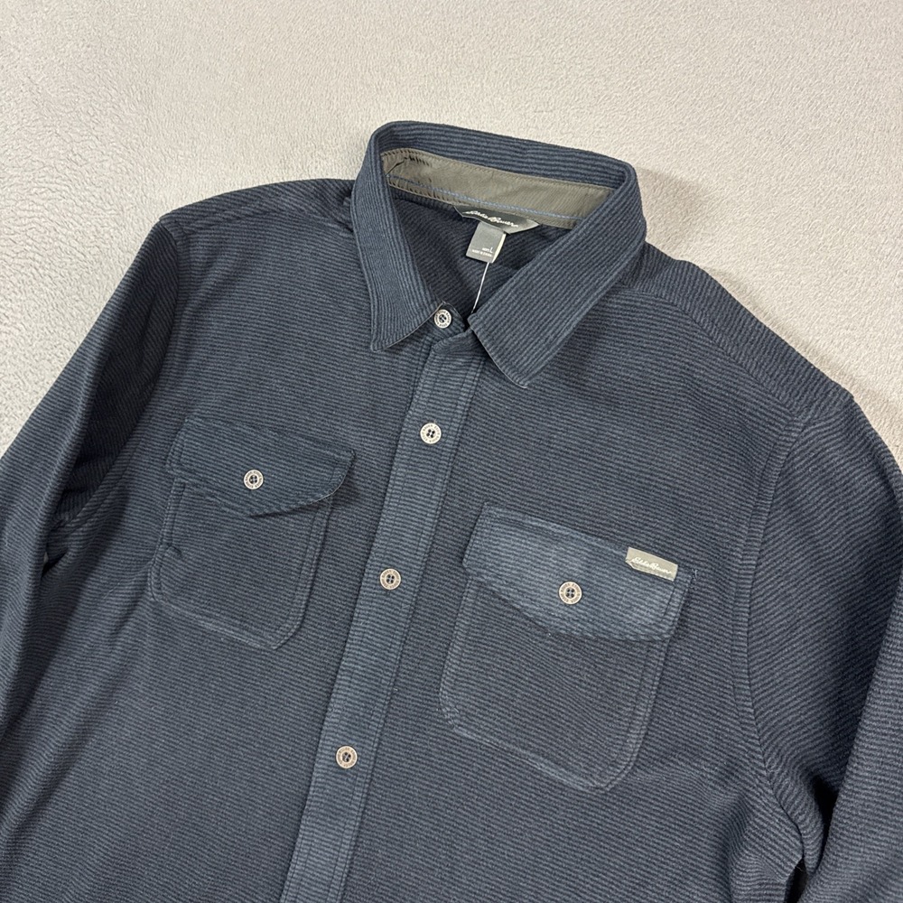 Eddie Bauer Shirt Jacket Mens Large Blue Chutes Long Sleeve Button Down NWT New